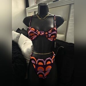 Zara Purple & Orange Retro Knot Bikini Set
